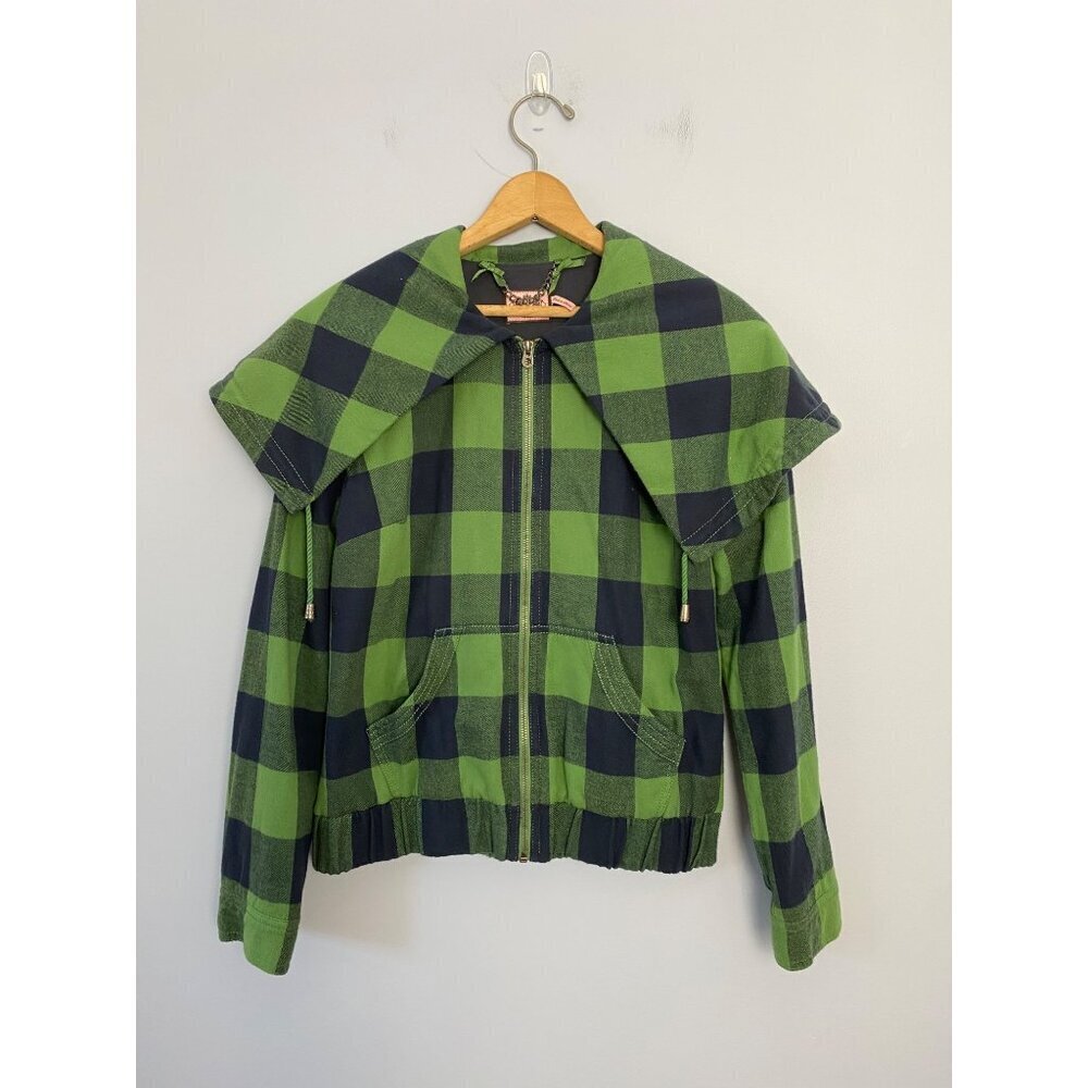 Juicy Couture Buffalo Plaid Green Flannel Zip Up Jacket Size Medium